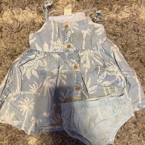 OshKosh spaghetti strap denim dress with palm trees, 9 months